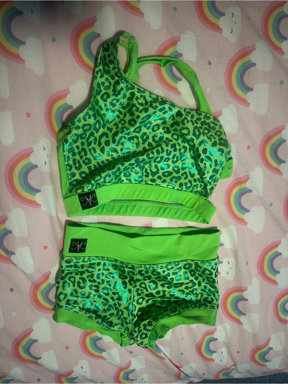 Neon Green Leopard Two-Piece Dance Set for Kids